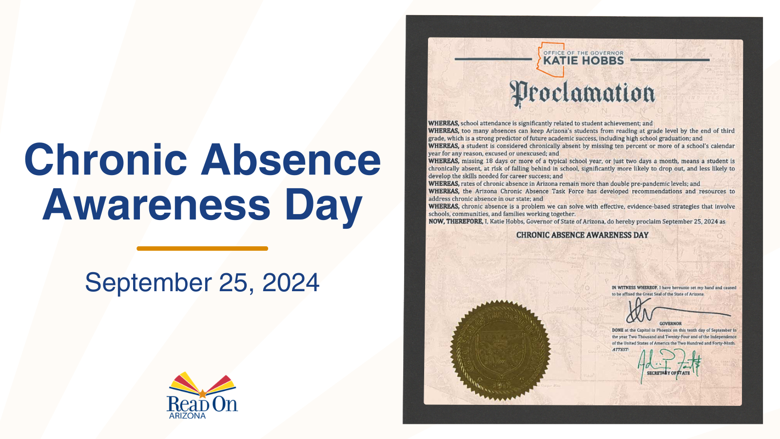 Arizona Recognizes Sept. 25 as Chronic Absence Awareness Day Read On